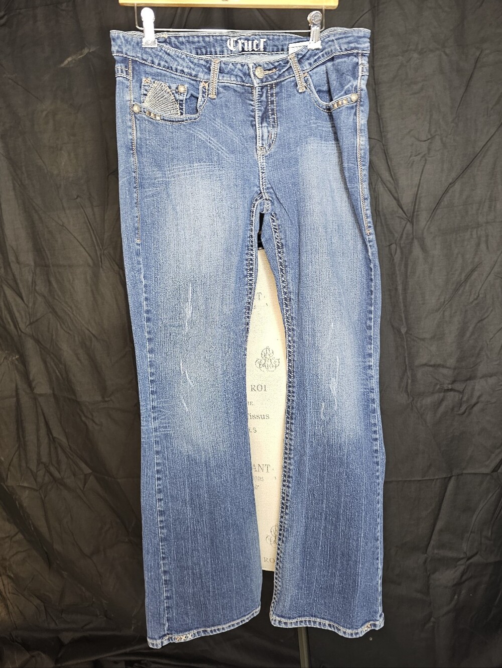 True Religion Women’s Blue Boot-Cut Jeans with Embellished Pocket